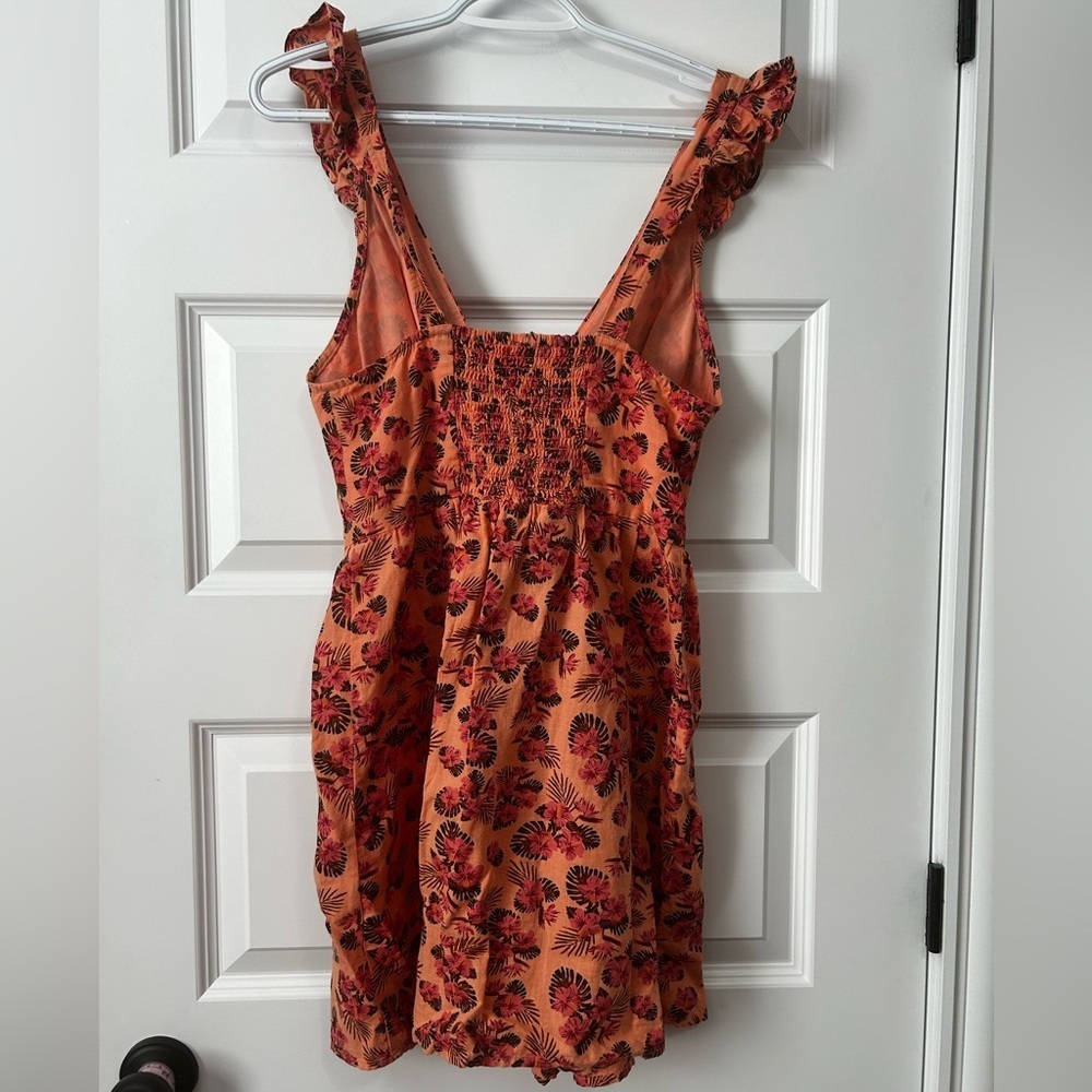 Zara Linen Blend Tropical Floral Faux Wrap Mini Vacation Dress - Picture 4 of 9